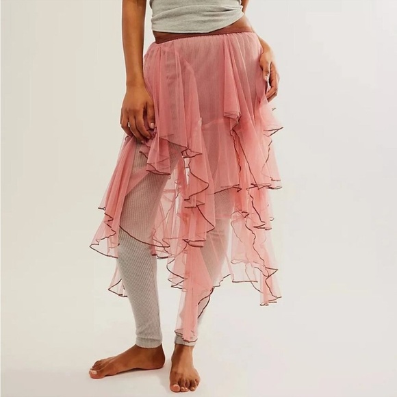 Free People FP One + Net Godet Half Slip Sheer Skirt in Apricot Combo - Picture 3 of 15